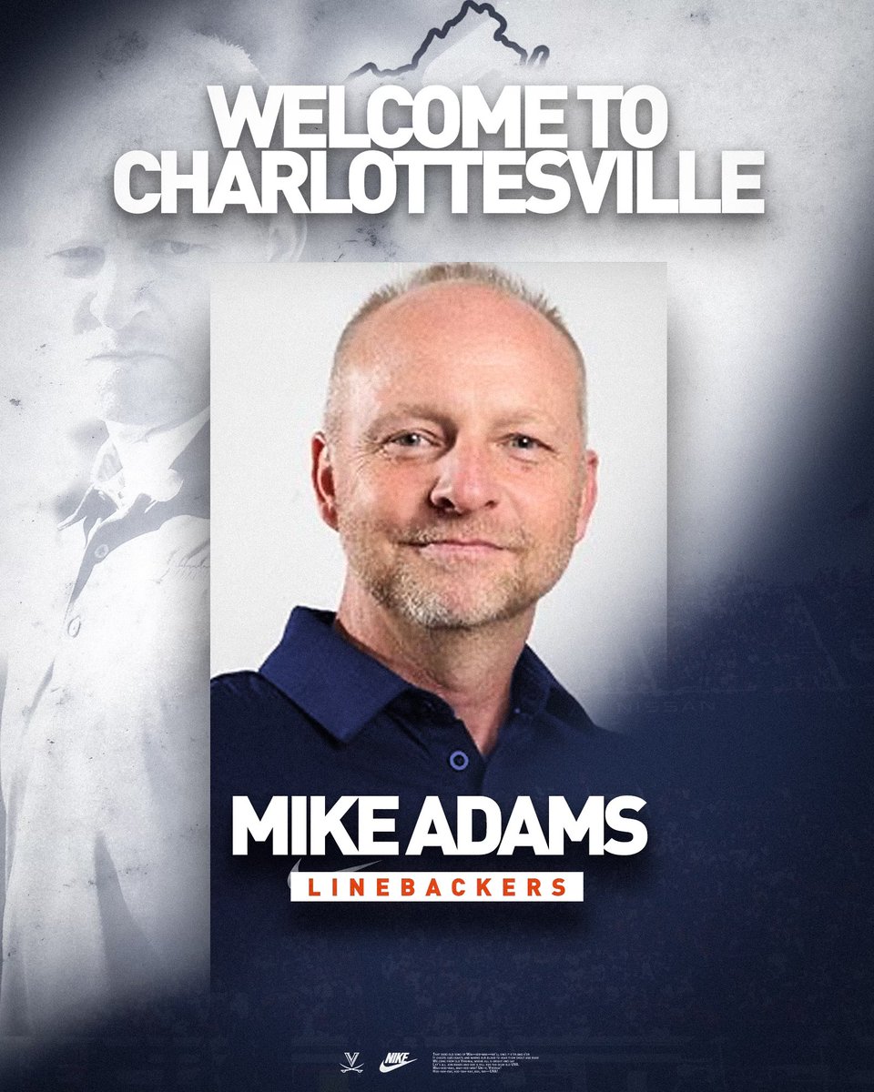 Welcome to Charlotttesville🔷🔶 We’ve hired Mike Adams @KoachAdams as our new Linebackers coach. 🔗 wahoowa.net/3IGIfBA #UVAStrong | #GoHoos⚔️