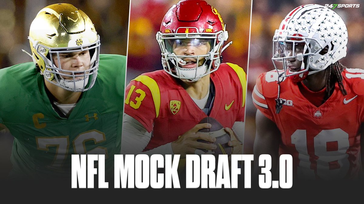 🚨 2024 NFL Mock Draft 3.0 🚨 Here is @BBrockermeyerFW's updated first round after the NFL Combine and a slew of signings and trades, headlined by former Michigan QB J.J. McCarthy's rise from second round to top 15 👀 ✍️: 247sports.com/LongFormArticl…