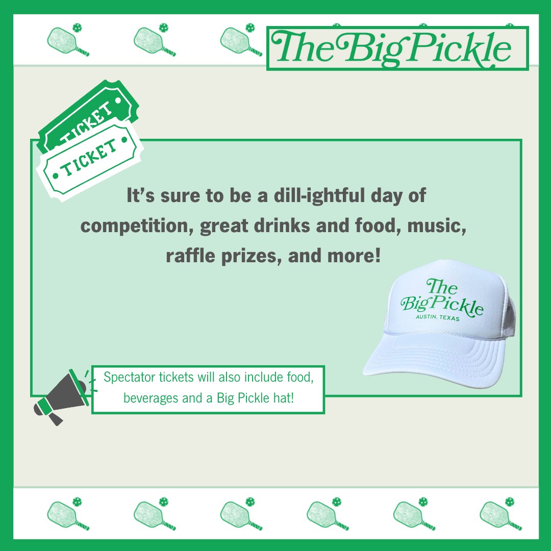 The Big Pickle is this Friday and there are a few team spots still available! Secure your team today by clicking lnkd.in/g22zeviy. Not interested in playing but want to see what the big dill is? Grab your spectator ticket today and join us for all the fun!🙂
#FriendsATX