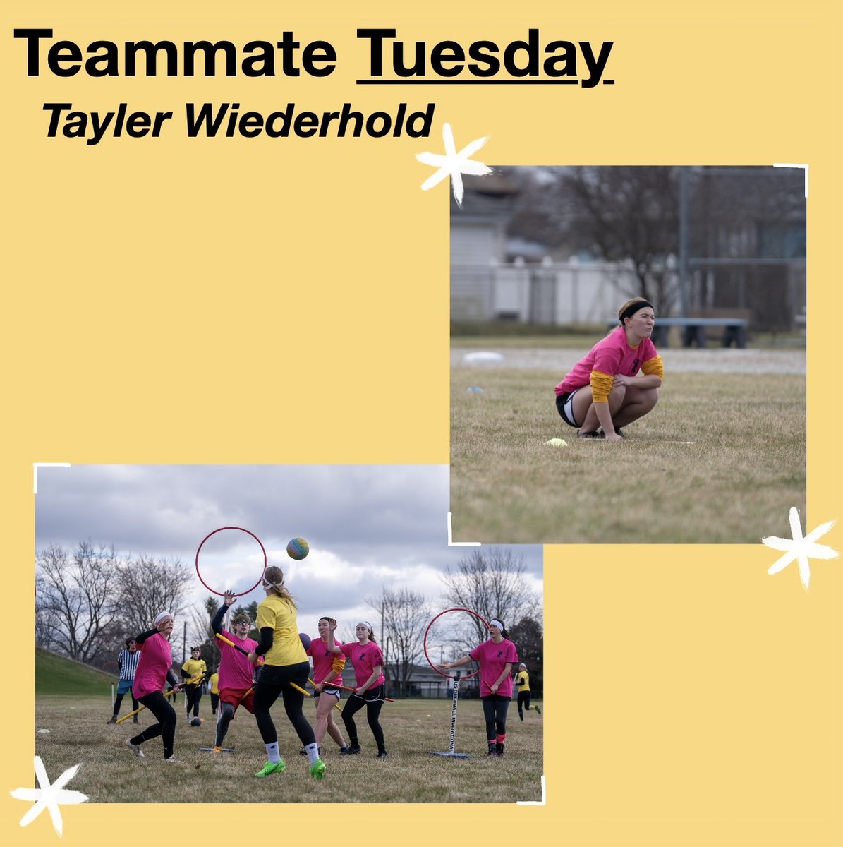 Our player highlight is Tayler Wiederhold!

Number: 5

Position: beater

Years on the team: 1

Favorite thing about quadball: the cool people 😎

Favorite pokémon: Oshawott

📸: Marcos Sandoval
