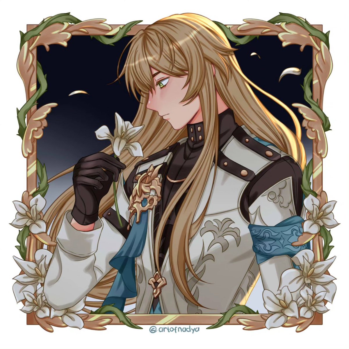 solo long hair shirt blonde hair long sleeves 1boy gloves  illustration images