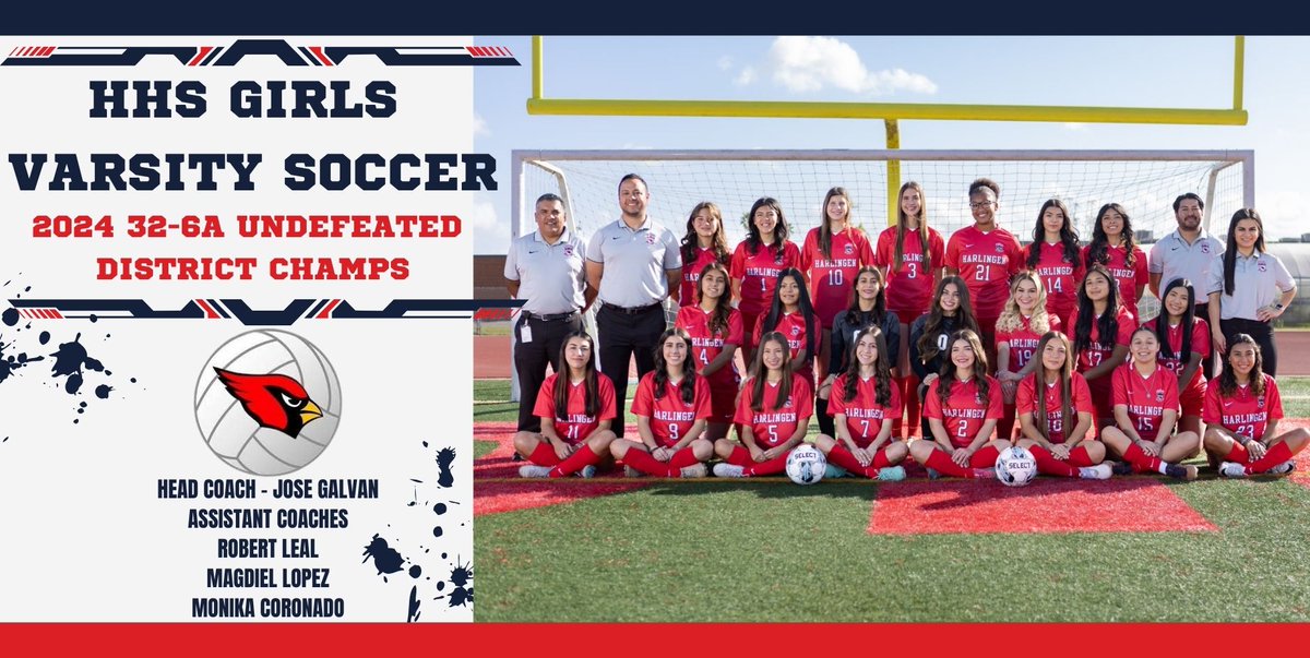 <a href="/hcfb_official/">HCFB Official</a> <a href="/HarlingenHS/">HHS Cardinals</a> <a href="/HTrackxc/">HHS TrackXC</a> <a href="/HHSCards/">#CSND</a> <a href="/hhsptsacards/">HHS</a> <a href="/CardinalSoccer/">HHSCardinalSoccer</a> <a href="/elarroyoybk/">HHS Yearbook</a> <a href="/MrsHuertaRod/">Mrs. Adriana Huerta-Rodriguez</a> <a href="/longo3204/">Marina Longoria</a> <a href="/GerlemanMichael/">Michael Gerleman</a> <a href="/celiamuniz2/">Celia Muniz</a> <a href="/HCISD_Athletics/">Harlingen CISD Athletics</a> Congratulations to the HHS Girls Varsity Soccer Team for their 32-6A undefeated District title. #BetterTogether