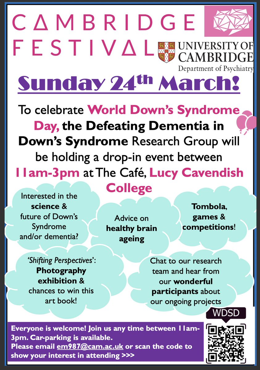 CIDDRG (@ciddrg) on Twitter photo We would love you to join us at our drop-in event this Sunday! The research team will be there to discuss all things brain health, Down's syndrome and the science behind our research, with lots of fun activities and games. All are welcome! <a href="/cambridge_uni/">Cambridge University</a>
#UniversityOfCambridge We would love you to join us at our drop-in event this Sunday! The research team will be there to discuss all things brain health, Down's syndrome and the science behind our research, with lots of fun activities and games. All are welcome! <a href="/cambridge_uni/">Cambridge University</a>
#UniversityOfCambridge