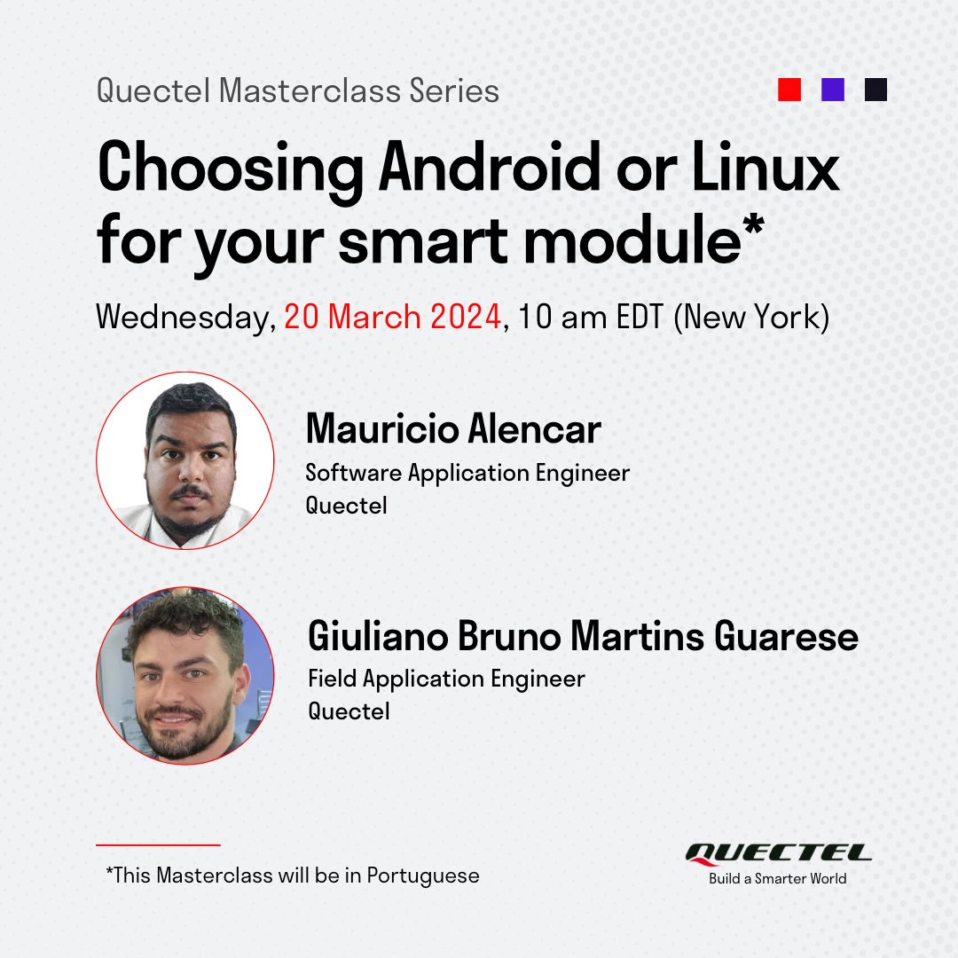 Join the industry-leading webinar tomorrow where our experts will explain how to choose between Android and Linux operating systems for your smart module. 🔗 quectel.com/masterclass-ev…