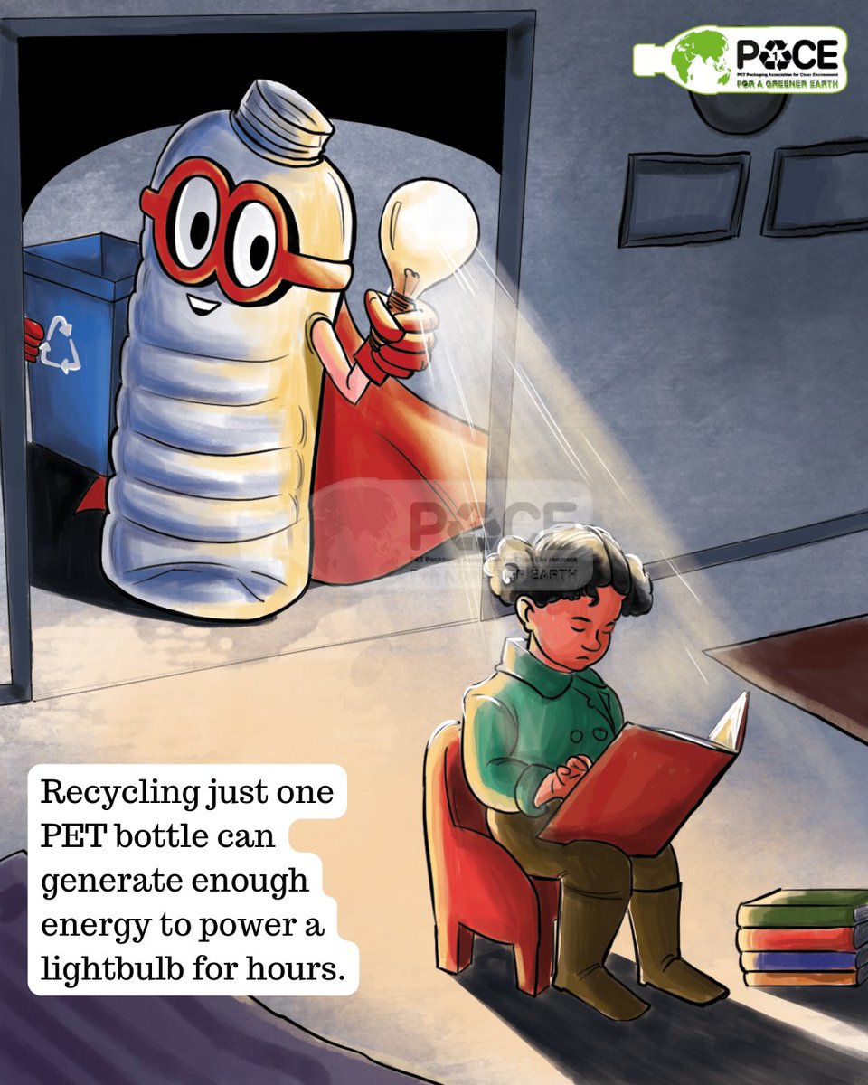 Turning plastic into power! 💡♻️ 🌟 Did you know? It is estimated that recycling 1 such PET plastic bottle can save conserve sufficient energy to run a 60W bulb for 6 hours. This means, recycling 1 PET Plastic Bottle conserves = 60 Wh of energy. #PowerOfRecycling #PETBottles