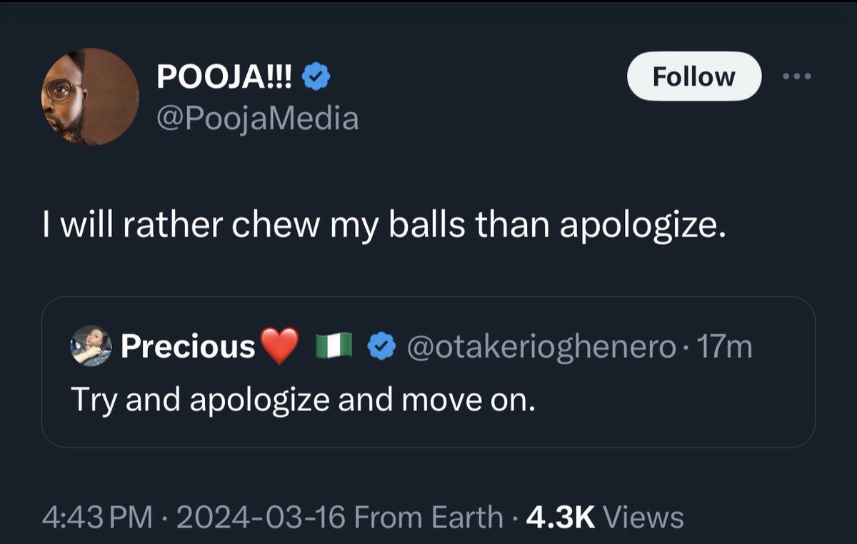 In Akin’s mind, 'the army should level Okuama in Delta state, but discussing Pooja’s genocidal tweet is childish.” In other words; “k!ll first, gaslight the people later.” The mind of a dangerous boy! No regard for human life & its sanctity. “Okuama has erred, but they don’t