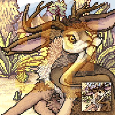 pixel icon for a cool jackalope named yucca!