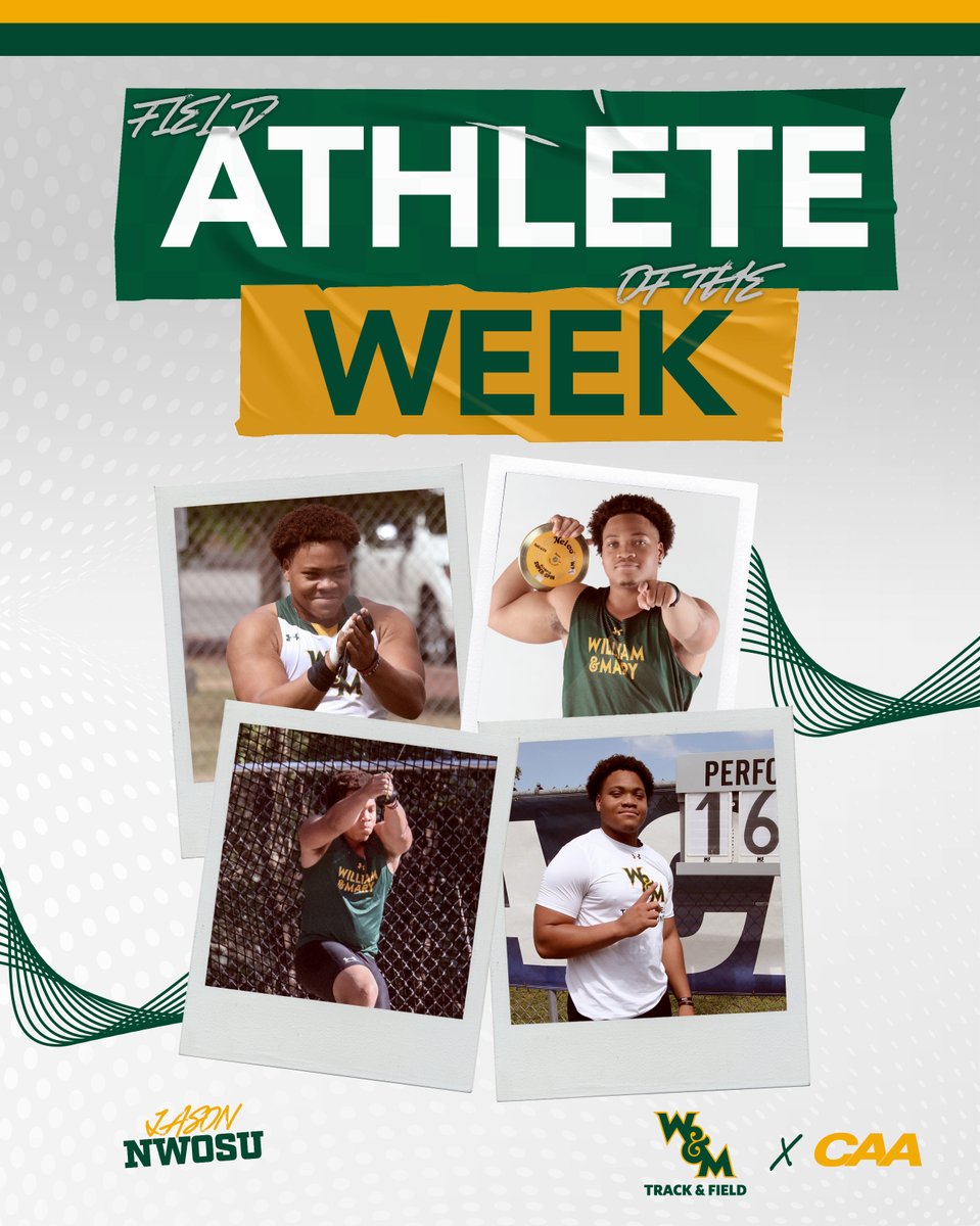 WMTribeXCTF's tweet photo. 𝘾𝘼𝘼 𝙁𝙞𝙚𝙡𝙙 𝘼𝙩𝙝𝙡𝙚𝙩𝙚 𝙤𝙛 𝙩𝙝𝙚 𝙒𝙚𝙚𝙠

Jason Nwosu 

✅ Triple Winner at Dan Stimson
✅ Career-Best in Shot Put and Hammer
✅ Best in CAA in Shot Put and Hammer
✅ #4 Shot Put in W&amp;M History 

📰 https://t.co/AUH2R6FF5T

#GoTribe https://t.co/xwpbHRZ20o