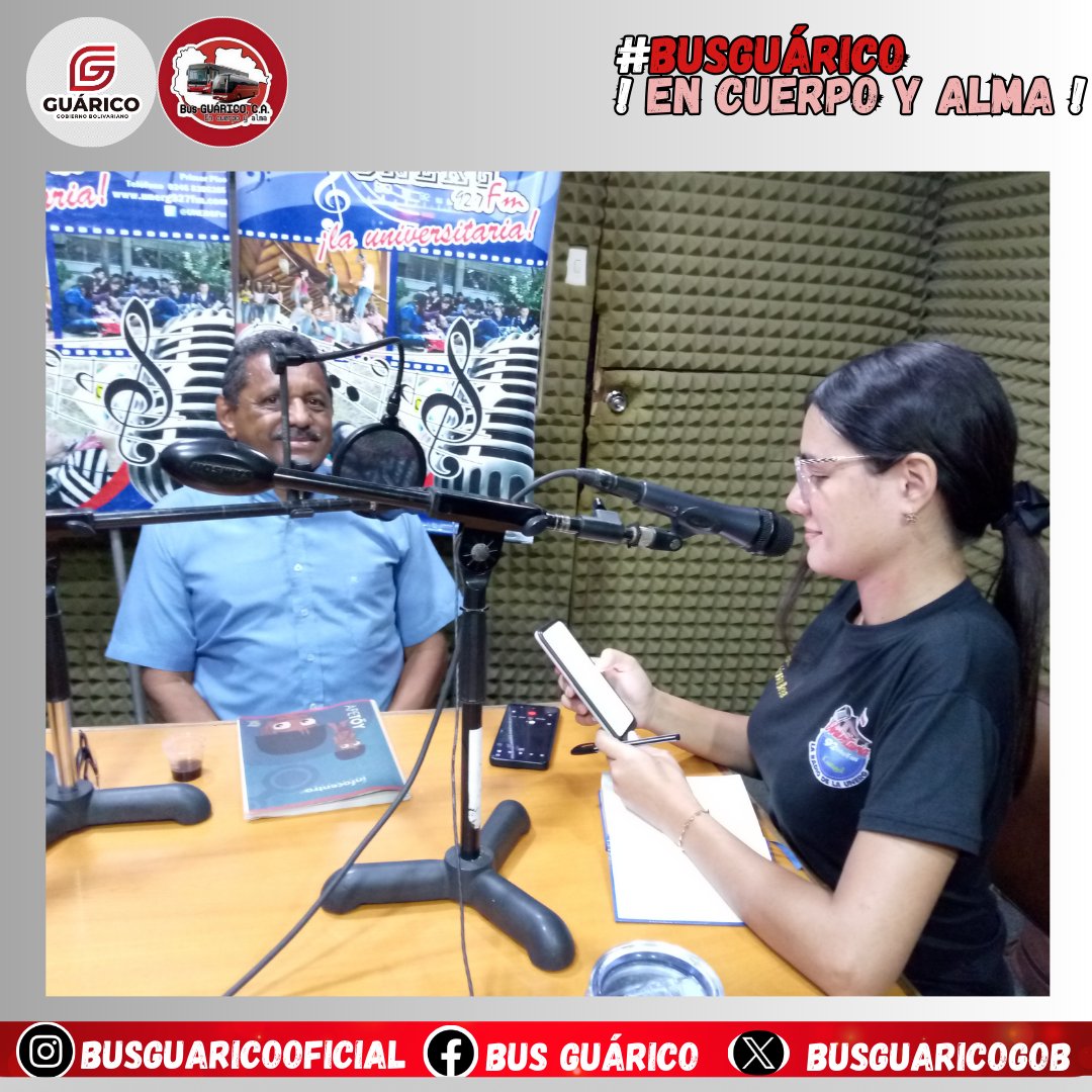 El Presidente de Bus Guárico Hedy Rámirez, el día de ayer fue invitado a la emisora, la Universitaria 92.7 Fm, en la cual resaltó la importancia del proceso de recuperación de Bus Guárico a nivel Estadal.

<a href="/NicolasMaduro/">Nicolás Maduro</a> 
<a href="/josemvasquez/">José Vásquez</a> 
@TransporteGobVe 
<a href="/JoseGVielmaMora/">Vielma Mora</a>