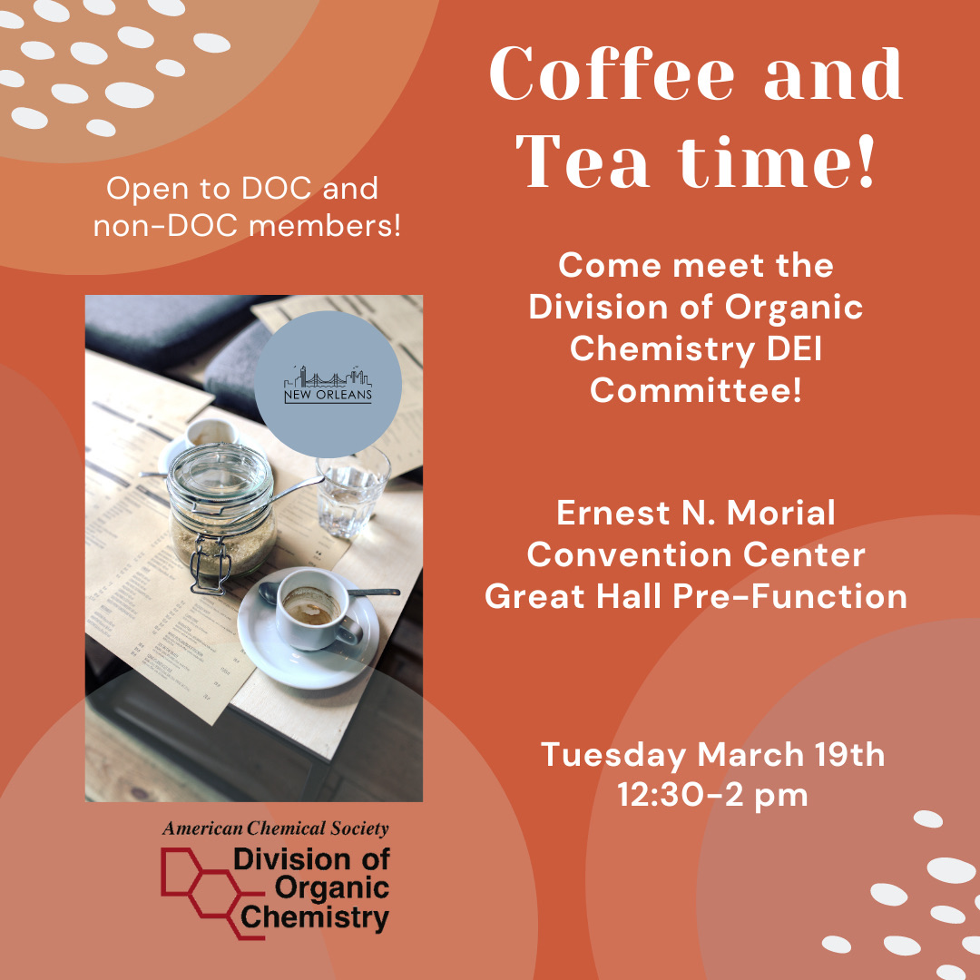Come have coffee and tea on us today! 12:30-2pm in Room 202 (updated)! The DOC DEI Committee is looking forward to meeting you all.
