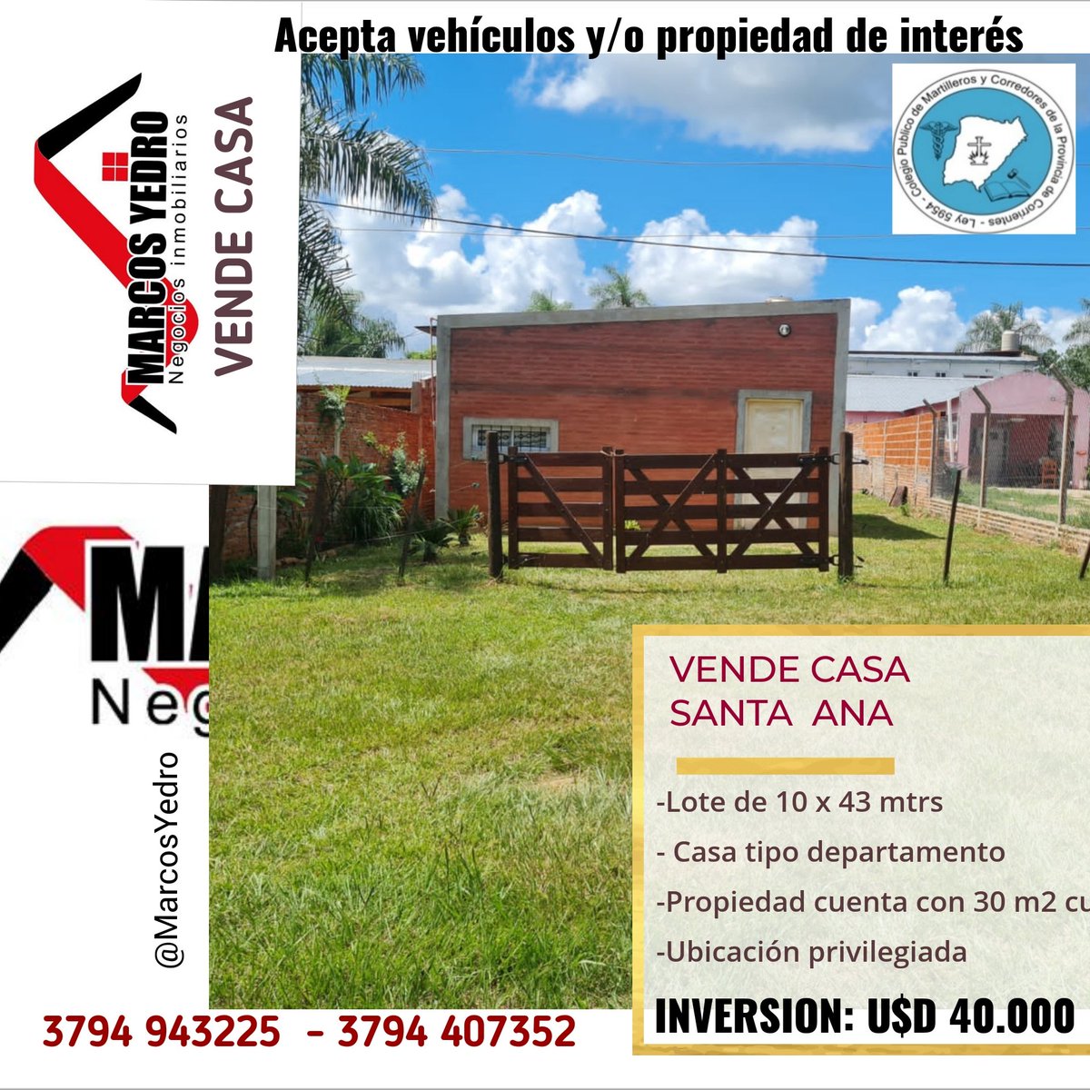 YedroNegocios's tweet photo. 𝑴𝒂𝒓𝒄𝒐𝒔 𝒀𝒆𝒅𝒓𝒐 Negocios Inmobiliarios 
𝑴𝑷 257
Junin 1336. Oficina 117 

📞3794 943225 -  3794 407352 

#MarcosYedro #NegociosInmobiliarios #Tasador #MartilleroPublico  #inversion #inversionSegura #propiedades #inmuebles  #inmobiliaria https://t.co/wcNyPAGP3u