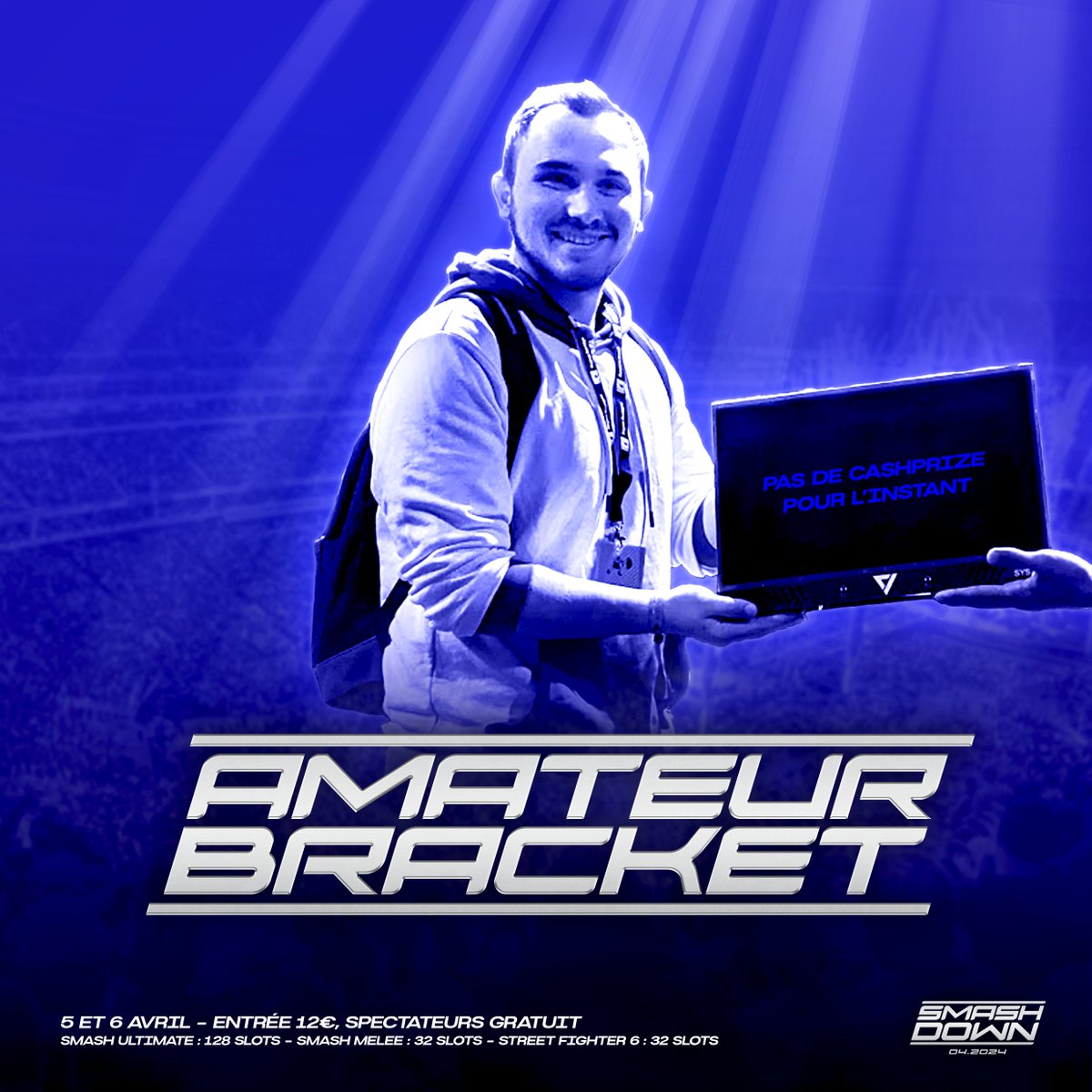 Envie de prouver que même si vous n'êtes pas un top, vous pouvez win des brackets comme <a href="/Furamoh/">FCF | Furamoh</a> ?

Un AMATEUR BRACKET gratuit sera mis en place en parallèle du top 32 du SMASHDOWN 04.2024 !

Inscriptions ouvertes : start.gg/smashdown-04-2…