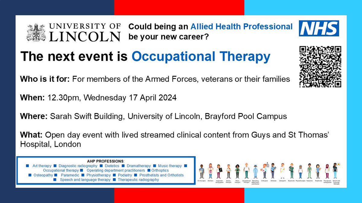 We are hosting an open day for people from the Armed Forces interested in a career in Occupational Therapy. We will have a live link with a therapy department to observe them in action and an opportunity to discuss routes into the profession and other allied health professions.