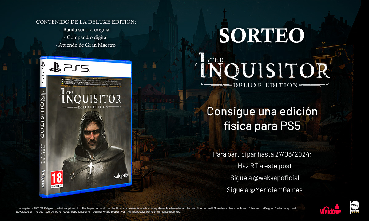¡Nuevo #Sorteo junto a <a href="/MeridiemGames/">Meridiem</a>!

¿El premio? Una copia física para PS5 de The Inquisitor

Para participar:
-RT a este Tweet
-Seguir a <a href="/wakkapoficial/">Wakkap</a>
-Seguir a @ MeridiemGames

Finaliza el Miércoles 27 de marzo