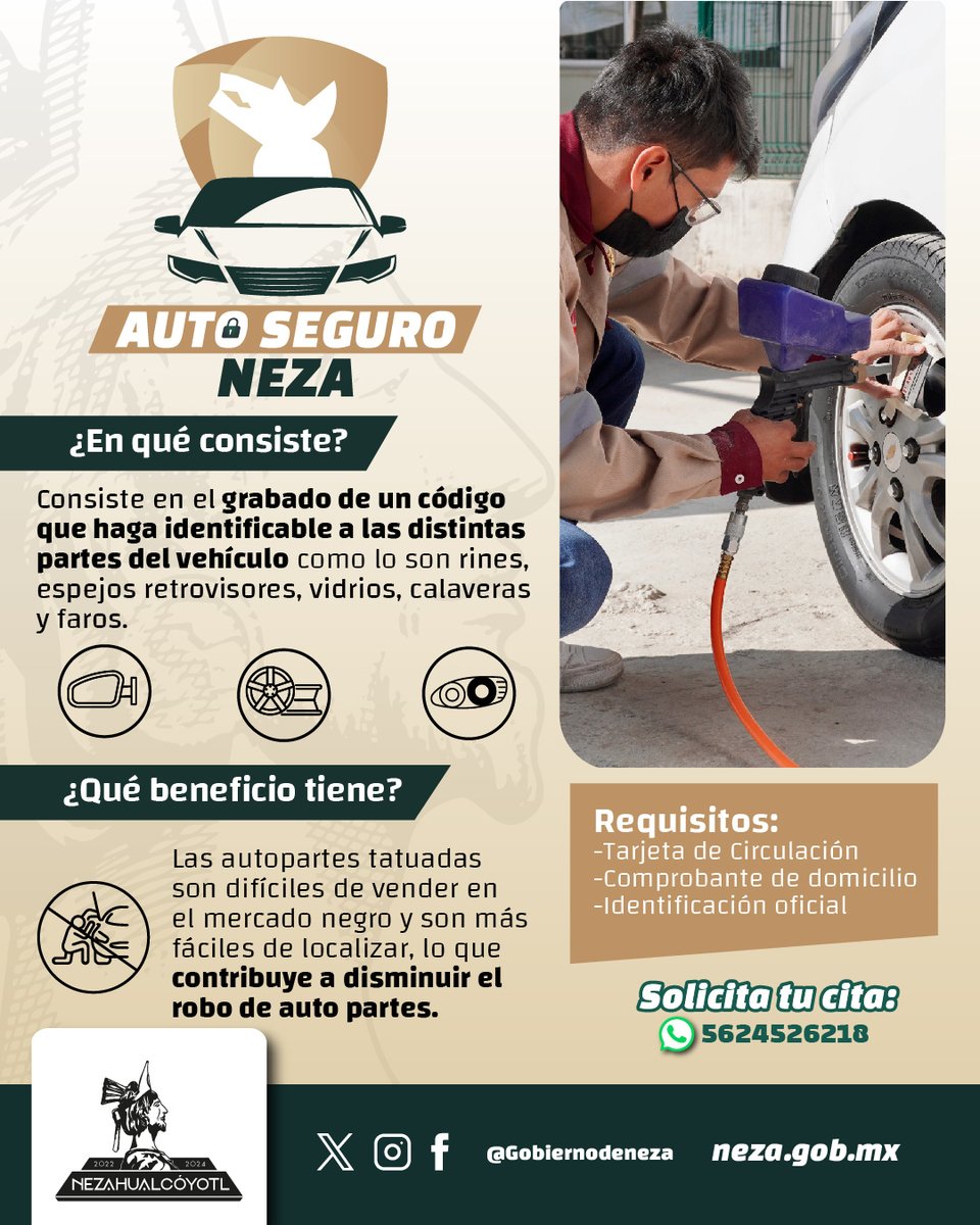 seguridadneza's tweet photo. #Seguridad 🔰| Mantén seguro tu auto y evita robos con el programa de marcado de auto partes 🚘
Solicita tu cita al 56-2452-6218.

Servicio GRATUITO ✅

#AutoSeguroNeza🚗 https://t.co/fLQsJZjaEI