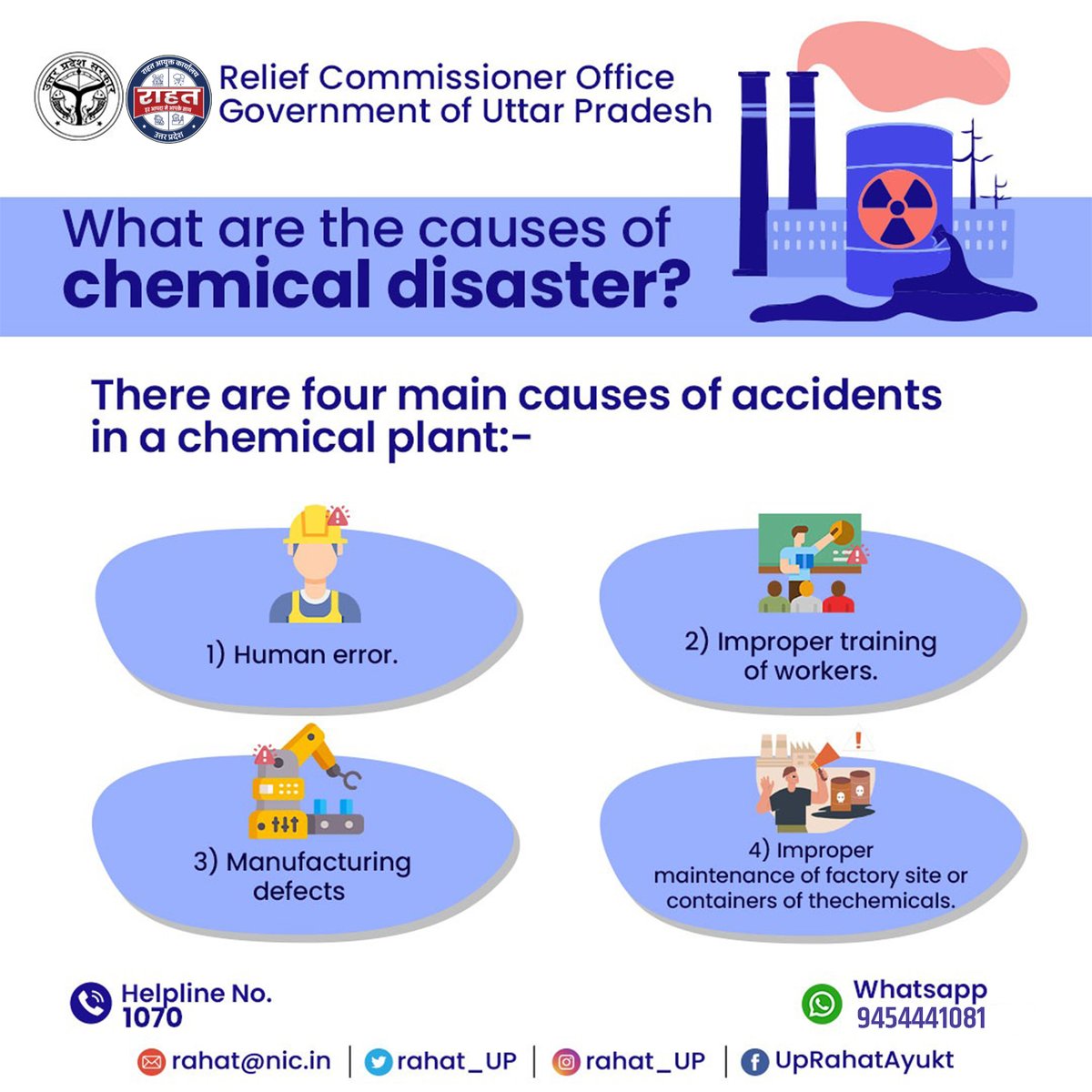 The causes of the chemical disaster are as follows:-

#Reliefcommissionerofficeup
#chemicaldisaster
#safetymeasures