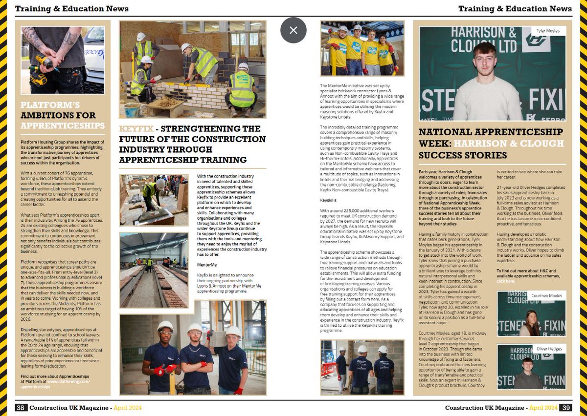 Check out page 38 of @constructionukm to find out how the Keystone Group has been collaborating with organisations & colleges across the UK to support apprentices with tools, materials and training through the Keyskills initiative.  

➡️ constructionmaguk.co.uk/our-latest-iss…