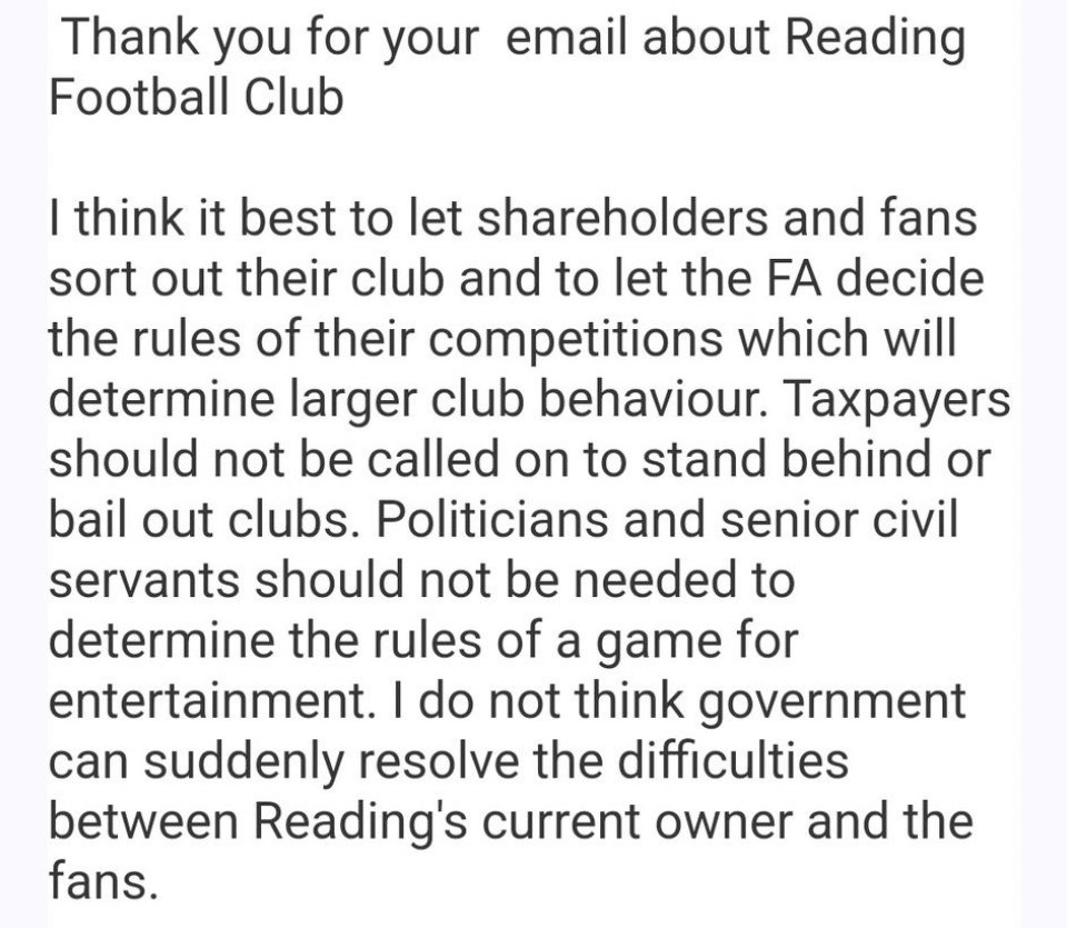 It is responses like this from your parliamentary representative that underline the importance of today’s Football Governance Bill. With respect @johnredwood this is far more than a game for entertainment. Whether or not you agree, it is something thousands of people in your…