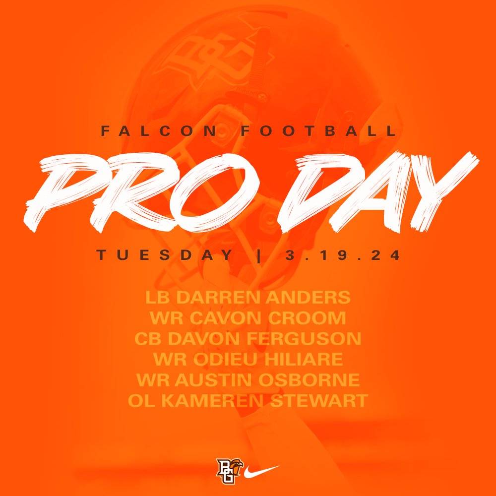 𝗕𝗚𝗦𝗨 𝗣𝗿𝗼 𝗗𝗮𝘆 🏈 Good luck to our Falcons taking part in our @NFL Pro Day this morning 💪 @darren_anders @cavoncroom @DavonFerguson7 @0jstay1k @osborneaustin18 @Kam_The_Man15 #ProFalcons x #ToTheMoon