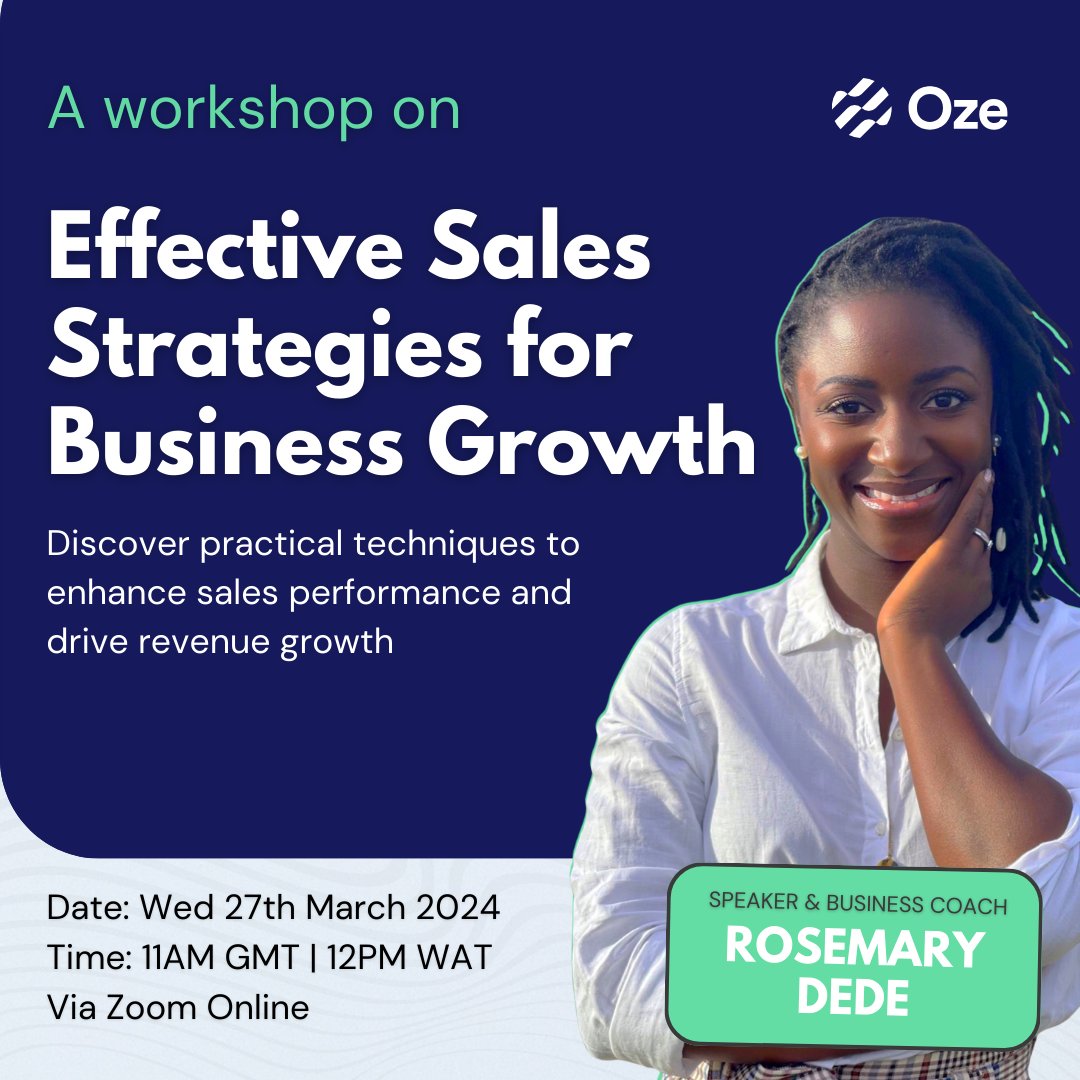 Want to sell more and grow your business? Not sure how to overcome sales challenges and reach your goals? Join us for a interactive workshop with Business Coach expert Rosemary Dede! Register here now: hubs.la/Q02pXSnn0 #DoBusinessBetter #OzeApp #salesgrowth