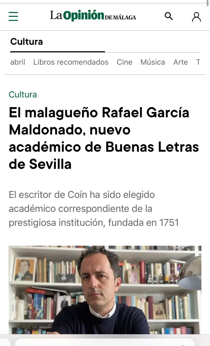 La noticia no ha podido llegar en mejor momento. Mañana voy a Sevilla a presentar el libro en @LibreriaPalas y esto me hace una tremenda ilusión. Estoy muy agradecido a los académicos que me han creído merecedor de este gran honor. @opiniondemalaga. 👉🏻 laopiniondemalaga.es/cultura-espect…