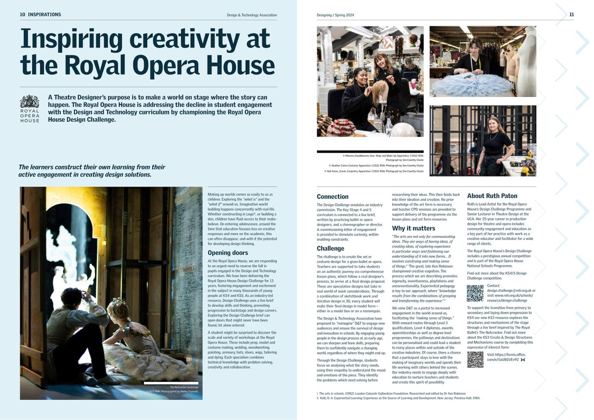 Meet Ruth Paton: Ruth is Lead Artist for the Royal Opera House Design Challenge, an @UniCreativeArts lecturer in theatre design & has a 25-year career in production design for theatre & opera. For more on Design Challenge, check out this @DTassoc article on inspiring creativity.