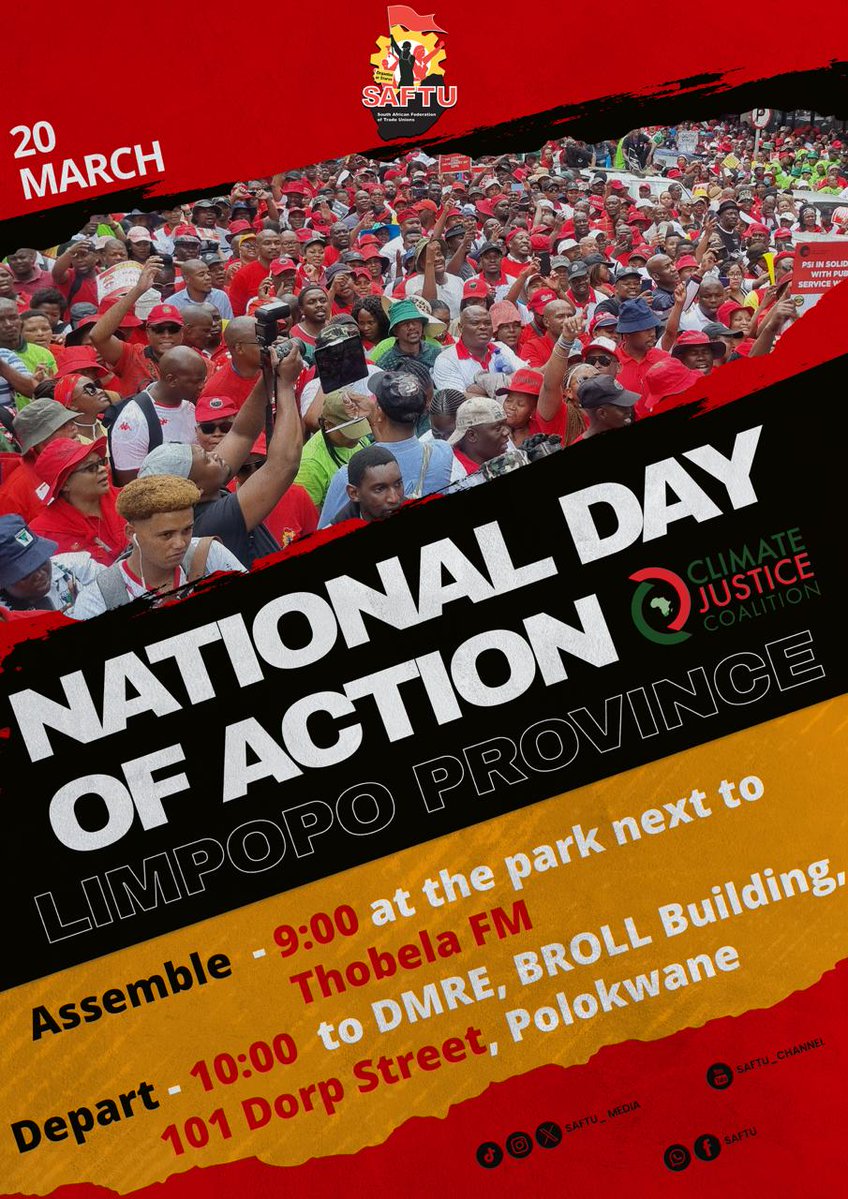 📢Get ready Limpopo | 9am GMT+2 TOMORROW🚨communities in South Africa, March for #PeoplesPower March for clean, affordable electricity for all March for Climate Action March for a just renewable energy transition March for a People's Energy Plan March to leave no one behind.