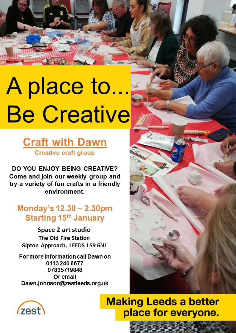 Just a reminder about our craft group, run by Dawn, that takes place in the @space2leeds art studio on Mondays 🧑‍🎨 If you'd like to get involved, meet new people, and try out some different arts and crafts week-to-week, get in touch through any of the contact details listed 📞