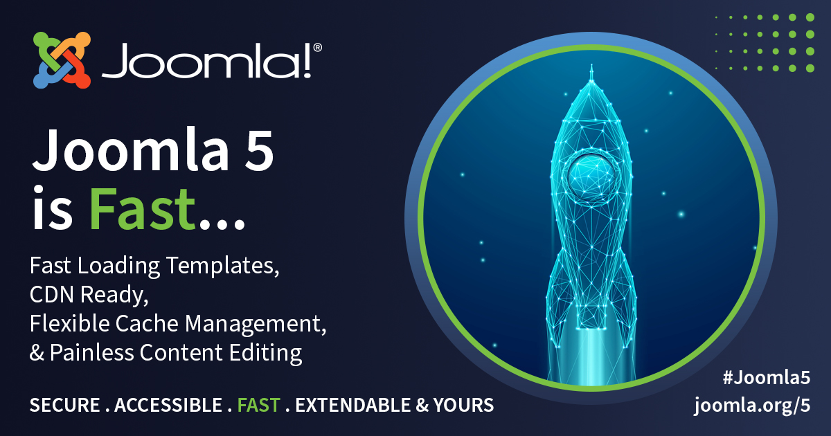 joomla's tweet photo. Joomla 5 has arrived, and it's a game-changer! Joomla 5 is fast. From fast-loading templates that score 100% on Core Web Vitals to flexible cache management, CDN-ready, and more.  
Discover more: https://t.co/EzYt96u11F
#Joomla #Joomla5 #WebsiteSpeed #CoreWebVitals https://t.co/iaiVnT1FNt