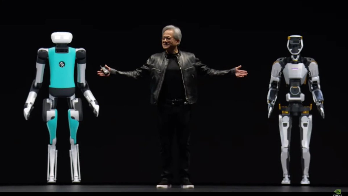 NVIDIA, dünyanın en büyük robotik şirketlerini bir araya getirdiği 'insansı robot' projesi GR00T'u duyurdu. 

Projede yer alacak şirketler 👇🏻
🤖 Boston Dynamics
🤖 1X Technologies
🤖 Agility Robotics
🤖 Apptronik
🤖 Figure AI
🤖 Fourier Intelligence
🤖 Sanctuary AI
🤖 Unitree