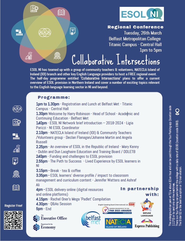 What does the #ESOL landscape look like in Northern Ireland? 

You'll find out next Tuesday 26th if you book onto this FREE conference in partnership with @natecla_ioi .

Bookings 👉 bit.ly/ESOL-NI-2024