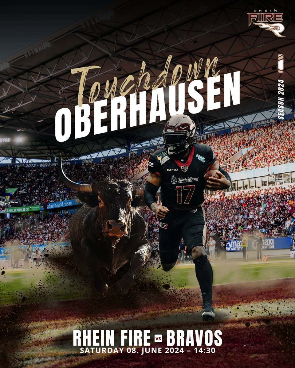 TOUCHDOWN OBERHAUSEN 🏈🏟️

The reigning champion of the European League of Football will host their Home Opener on June 8th at the Niederrhein Stadium in Oberhausen.

𝐓𝐢𝐜𝐤𝐞𝐭 𝐬𝐚𝐥𝐞𝐬 𝐟𝐨𝐫 𝐭𝐡𝐞 𝐞𝐯𝐞𝐧𝐭 𝐰𝐢𝐥𝐥 𝐛𝐞𝐠𝐢𝐧 𝐝𝐮𝐫𝐢𝐧𝐠 𝐄𝐚𝐬𝐭𝐞𝐫 𝐰𝐞𝐞𝐤 🎟️