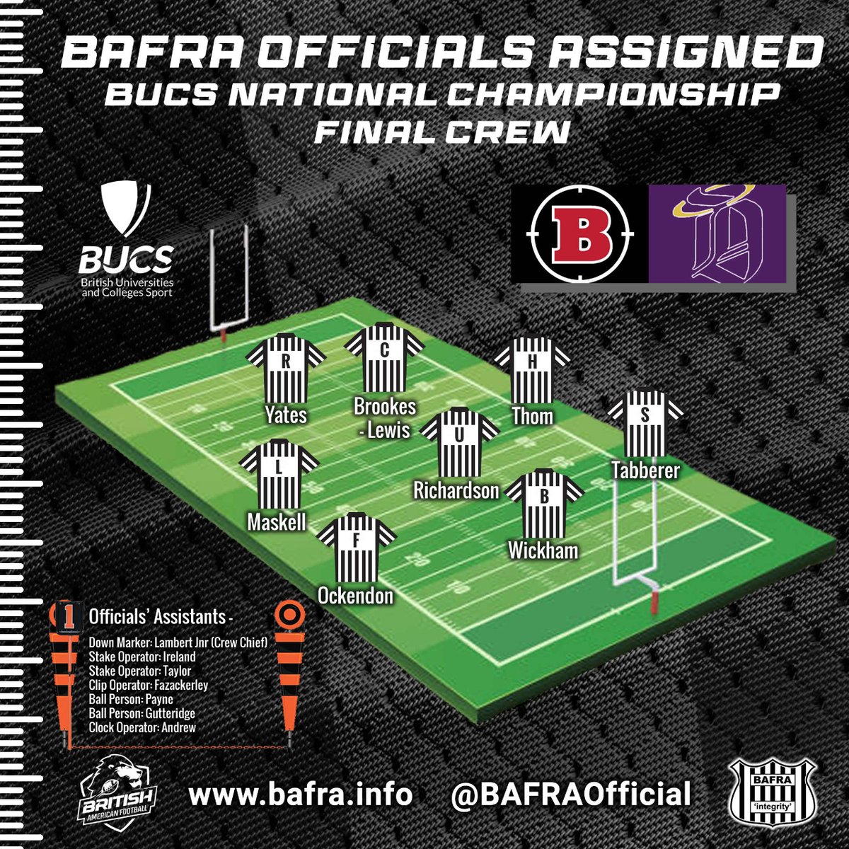 As the <a href="/BUCSsport/">BUCS</a> Premiership season comes to a close this evening, we're proud to announce our crew for the National Championship game. The @UWE_Bullets face the @DurhamSaints at <a href="/lborouniversity/">Loughborough University</a> kicking off at 7pm. We congratulate those selected and wish them the best of luck.