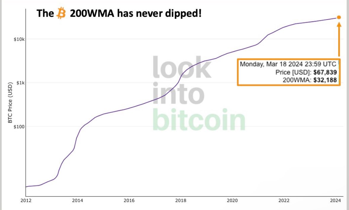 AgilePeter's tweet photo. Imagine owning the APEX property of human civilization, an asset whose #200WMA has never dipped, #bitcoin!
The #200WMA has never dipped despite these bear markets:
๐ป Bear Market No. 1: $32 to $0.01 in 2011
๐ป Bear Market No. 2: $1,000 to $200 in 2015
๐ป Bear Market No. 3: $20,000 to $3,200 in 2018
๐ป Bear Market No. 4: $69,000 to $15,500 in 2021
Do you want to think of this meager 16% dip as Bear Market No. 5? It's up to you!
๐ป Bear Market No. 5: $74,000 to $62,000 in March 2024