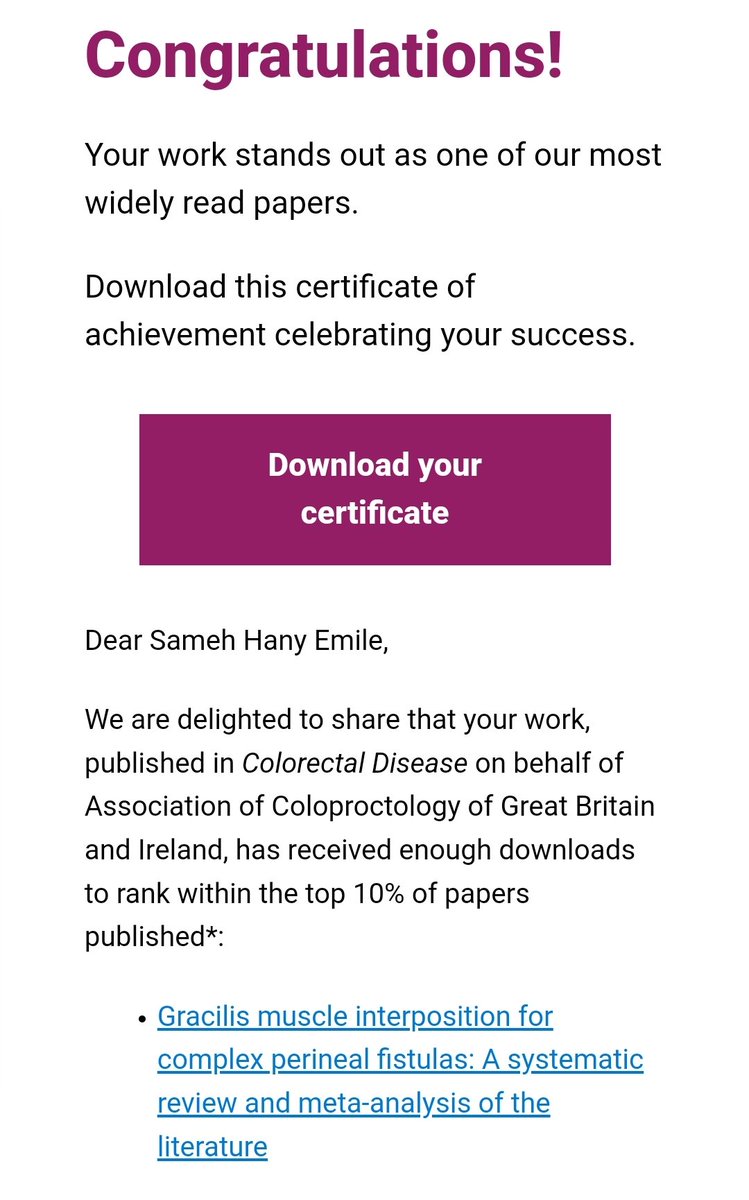 Immensely pleased to see our systematic review on treatment of complex anal fistulas with gracilis interposition by @ZGaroufalia ranked as a #TopDownloadedArticle in @ColorectalDis @SWexner @nirhoresh @RachellGefen @mikifreund @EmanuelaSilvaA1 onlinelibrary.wiley.com/doi/full/10.11…