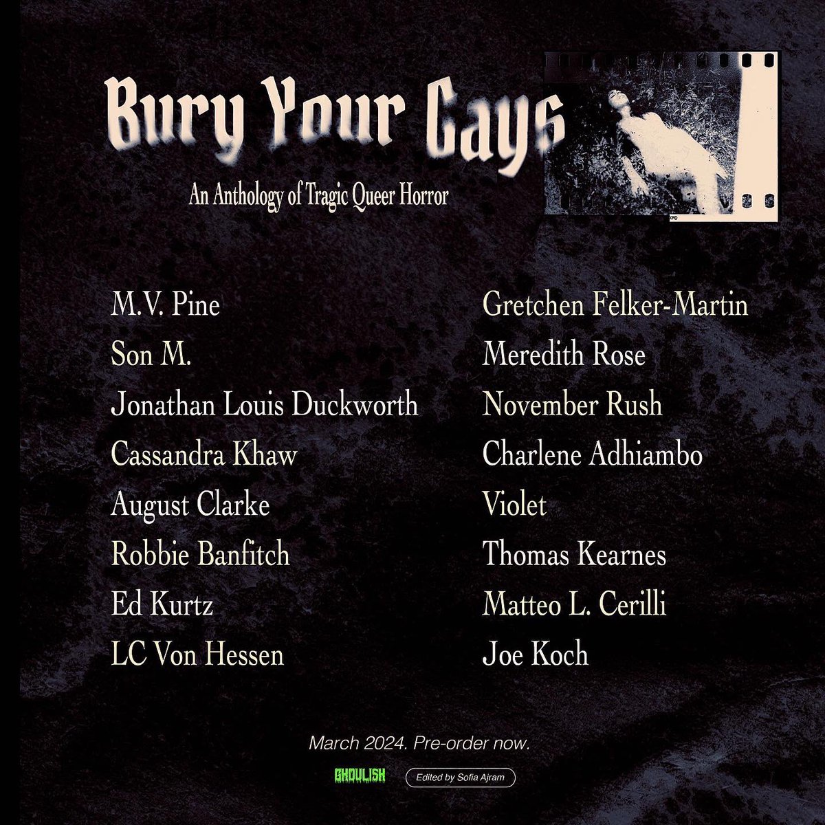 SofiaAjram's tweet photo. Happy pub day! Bury Your Gays: An Anthology of Tragic Queer Horror is now available 🪦💕

If you’re looking for a book that has:
🌈 queer rep BY queer writers
🪦 dark &amp; horror themes
🏹 gay, sapphic, and t4t characters

This one’s for you. Happy reading! https://t.co/LmoTYi94Gn