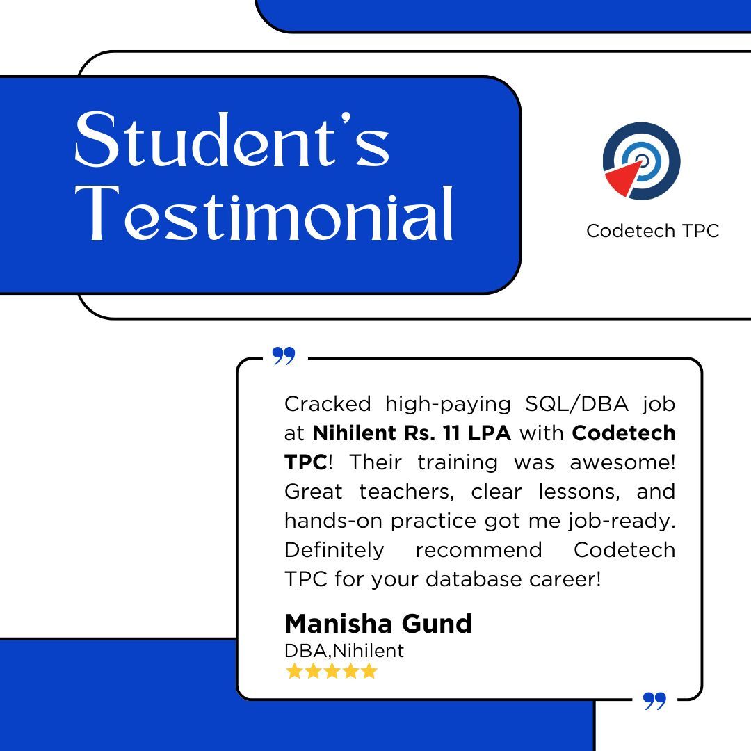 Codetechtpc's tweet image. Congratulations on your new job at a top IT company! Your hard work and skills have paid off. Best of luck in your new role, and may you continue to excel in your career.

#dba #sql #java #python #ITjobs #nihilent