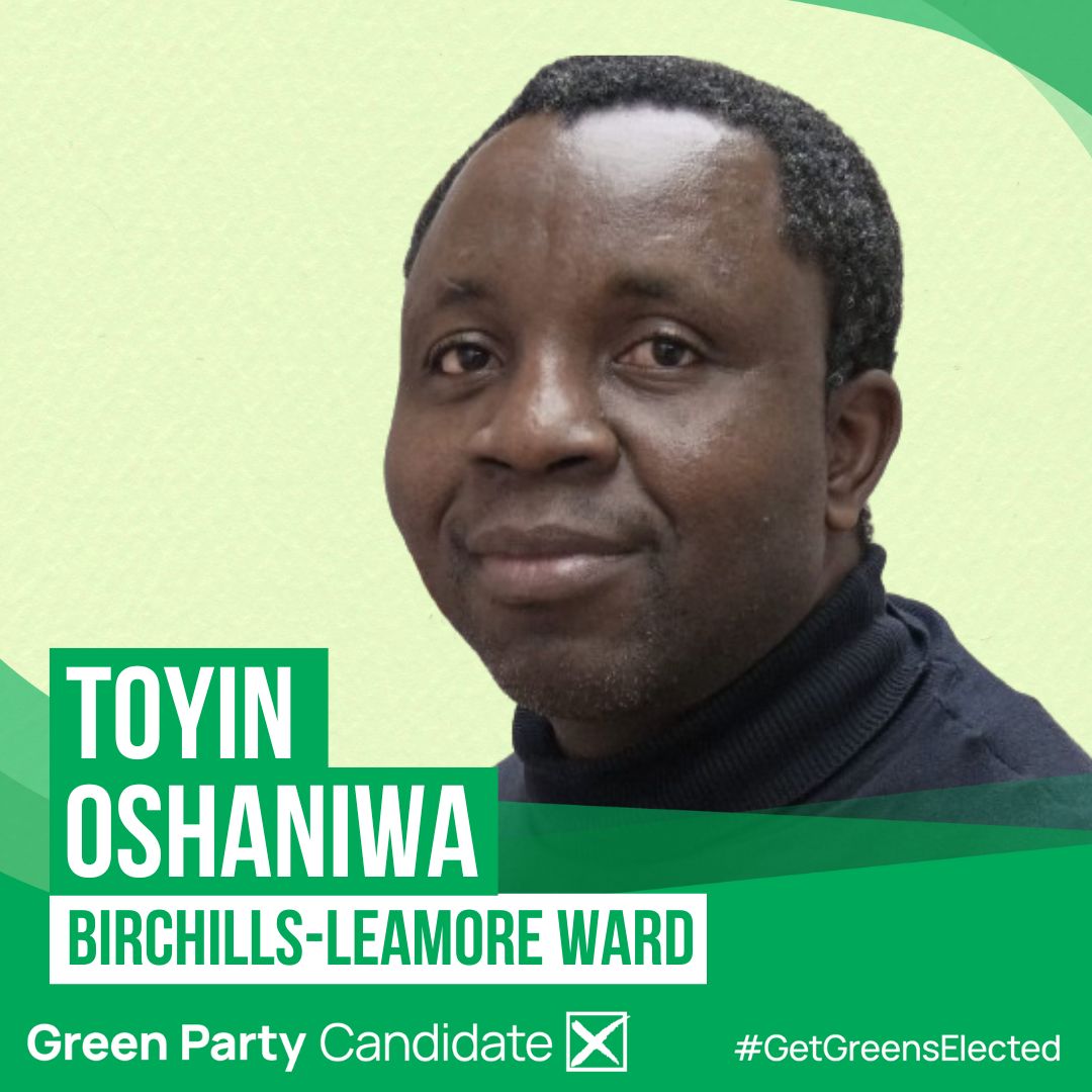 Walsall voters in Birchills-Leamore Ward can vote to elect your first Green Councillor in the local elections on May 2nd, 2024.

Your candidate is Toyin Oshaniwa.

More here: walsall.greenparty.org.uk/news/2024/03/1…