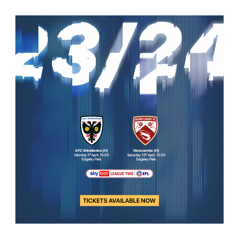 StockportCounty's tweet photo. Just 4οΈβ£ home games left to play π€―
A reminder that tickets for our games against AFC Wimbledon and Morecambe next month are both available to buy online, over the phone and from the Ticket Office.
Let's help the lads get over the line πͺ
#StockportCounty