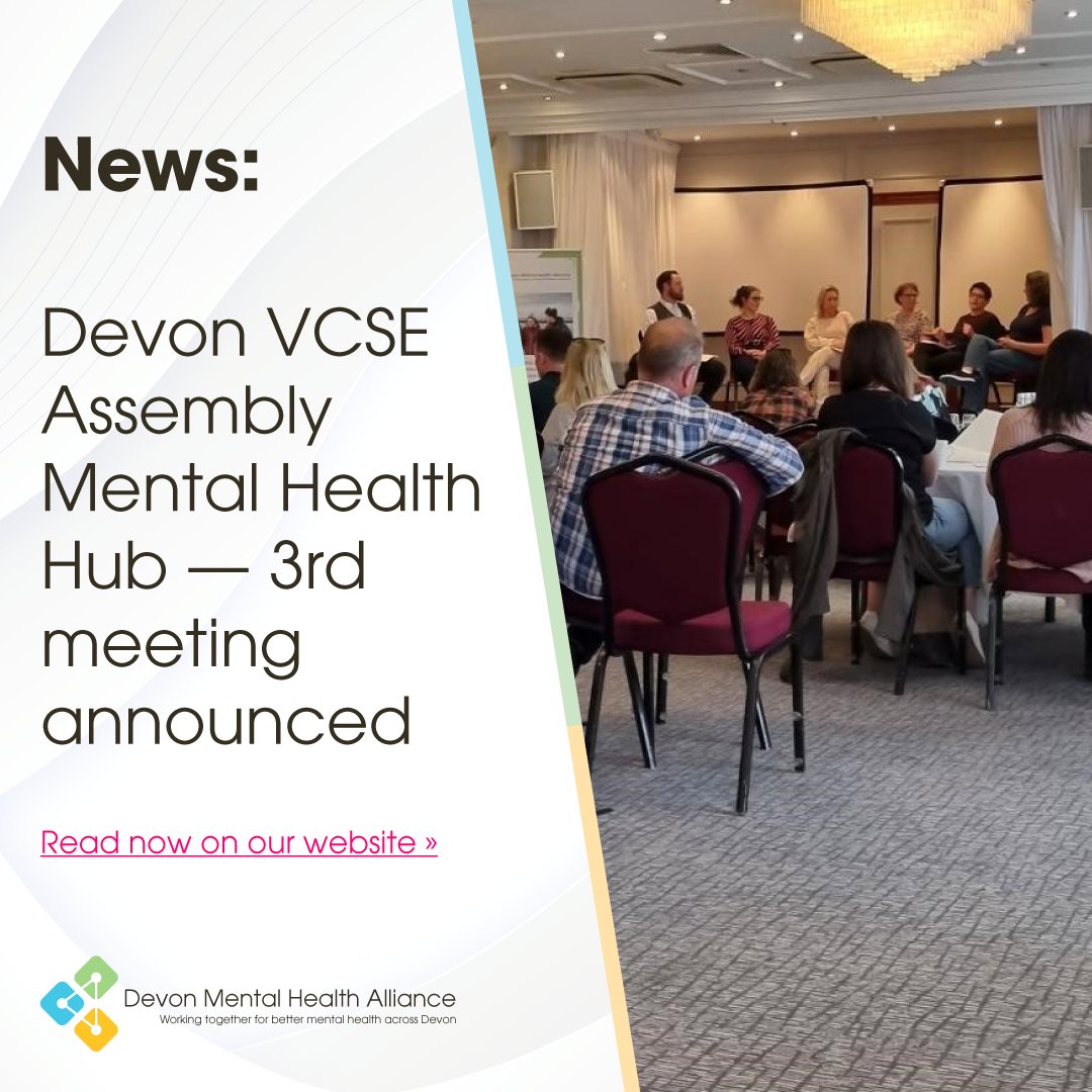 We're pleased to announce the third meeting of the Devon, Plymouth &amp; Torbay VCSE Assembly Mental Hub, focusing on research engagement.

📆 Thursday 25 April 2024
⏰ 10:00am — 1:00pm
📍 Mercure Exeter Rougemont Hotel

Find out more and secure your place: loom.ly/NduRT1g