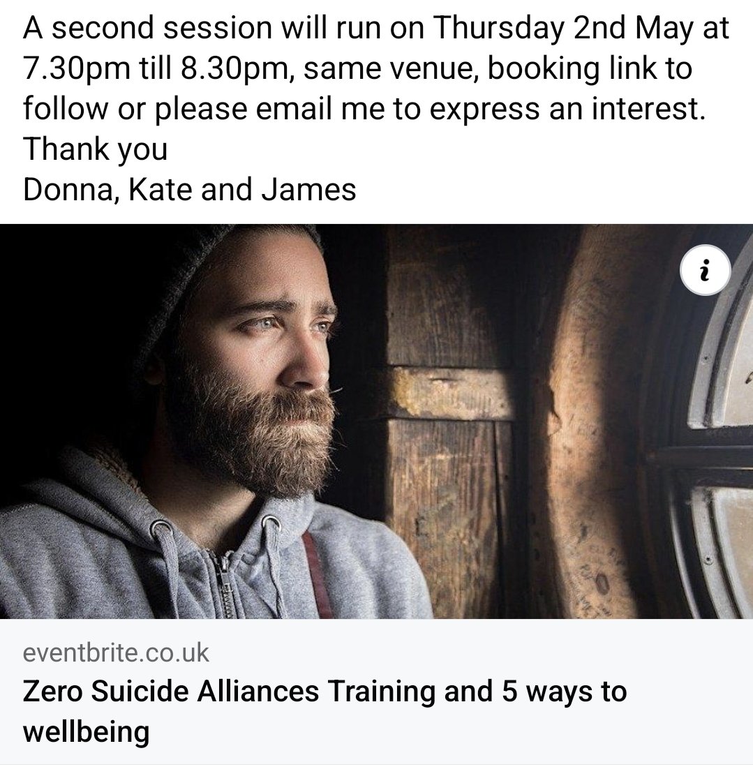💚💚 SUICIDE PREVENTION TRAINING 💚💚
To book on this free course in Rainhill, click the link below to register with Eventbrite 👇
eventbrite.co.uk/e/zero-suicide…
or email me cllrdgreaves@sthelens.gov.uk 
<a href="/Tasker4Rainhill/">James Tasker</a> @KateS4Rainhill <a href="/ParishRainhill/">Rainhill Parish Council</a> <a href="/RainhillRotary/">RainhillRotary</a> <a href="/RainhillTownFC/">Rainhill Town FC</a>