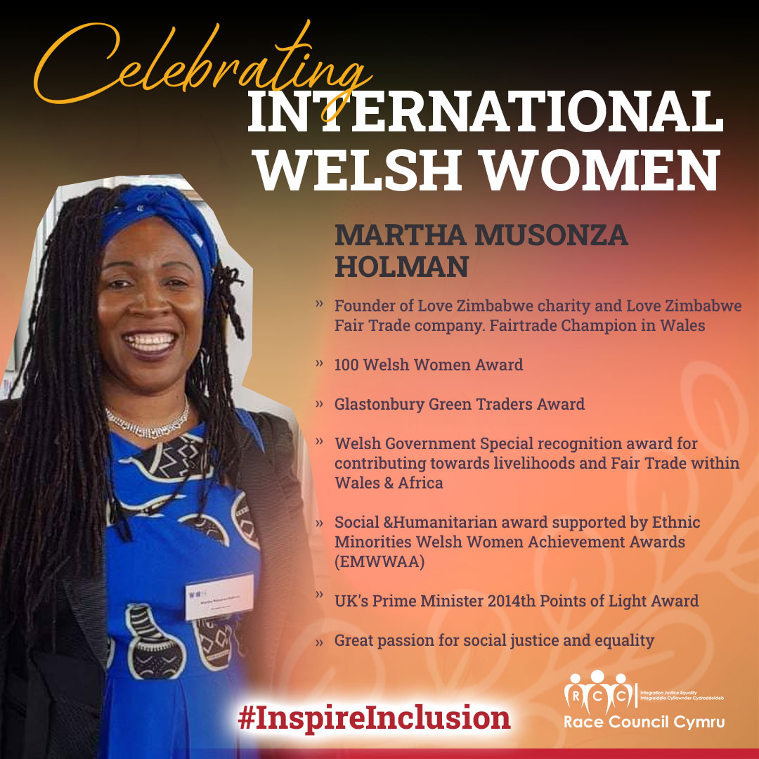 @Menai_OJ @musonzaholman is a tireless advocate for social justice & equality, Founder of Love Zimbabwe Charity and Fair Trade Company. Award Recipient of 100 Welsh Women and UK's Prime Minister Points of Light. #InspireInclusion #CommunityChampion