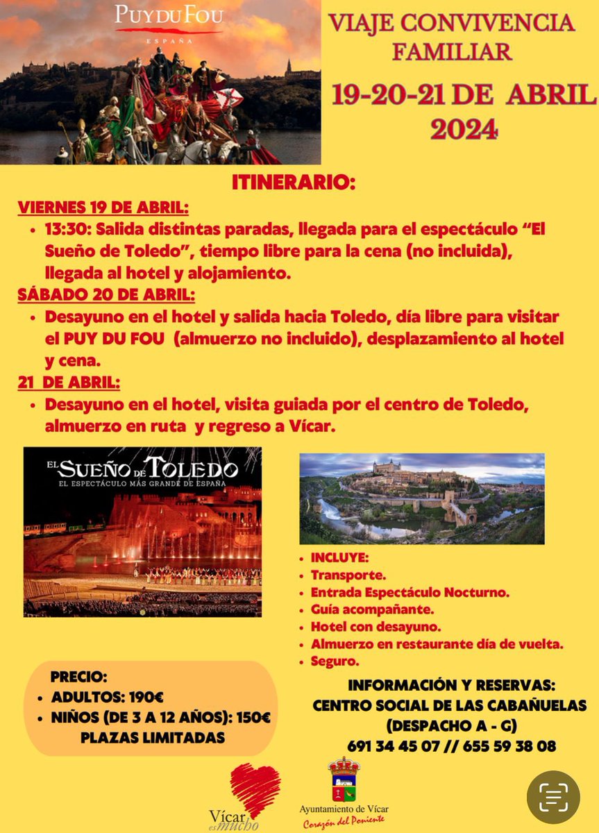 Vícar organiza un Viaje Familiar a  Puy du Fou para poder ser parte de la historia en familia, viviendo el pasado de las de leyendas de nuestros antepasados en el lugar perfecto donde emocionarse con un paseo histórico, en el corazón de la naturaleza.

+ info llama al 691344507