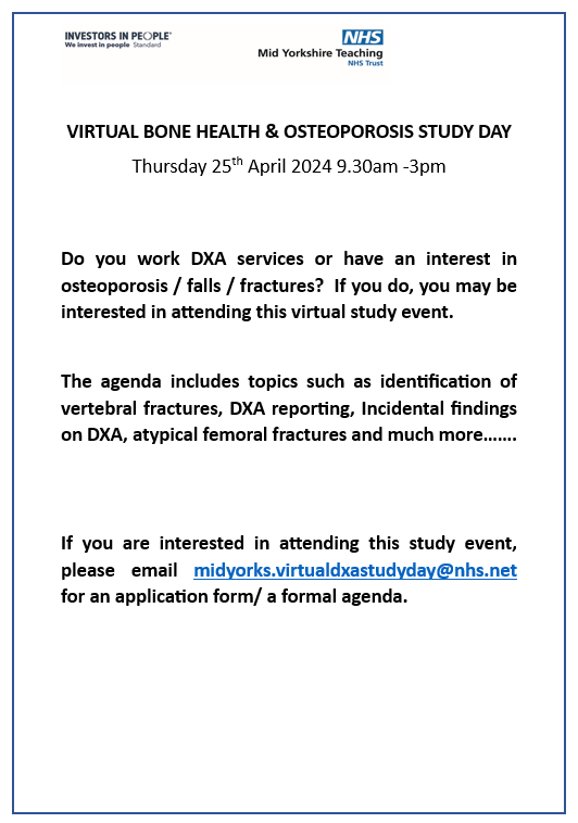 Lisa Field (@radsxray) on Twitter photo Anybody interested in attending this free virtual DXA study event? If you are please email the address below to register your interest. <a href="/ClaireBradley/">Claire Bradley</a> <a href="/NeilPowrie/">Neil Powrie</a> <a href="/OsteoRadJill/">Jill Griffin 💙</a> <a href="/SCoRMembers/">SCoR Members</a> <a href="/RoyalOsteoPro/">Royal Osteoporosis Society for professionals</a> Anybody interested in attending this free virtual DXA study event? If you are please email the address below to register your interest. <a href="/ClaireBradley/">Claire Bradley</a> <a href="/NeilPowrie/">Neil Powrie</a> <a href="/OsteoRadJill/">Jill Griffin 💙</a> <a href="/SCoRMembers/">SCoR Members</a> <a href="/RoyalOsteoPro/">Royal Osteoporosis Society for professionals</a>