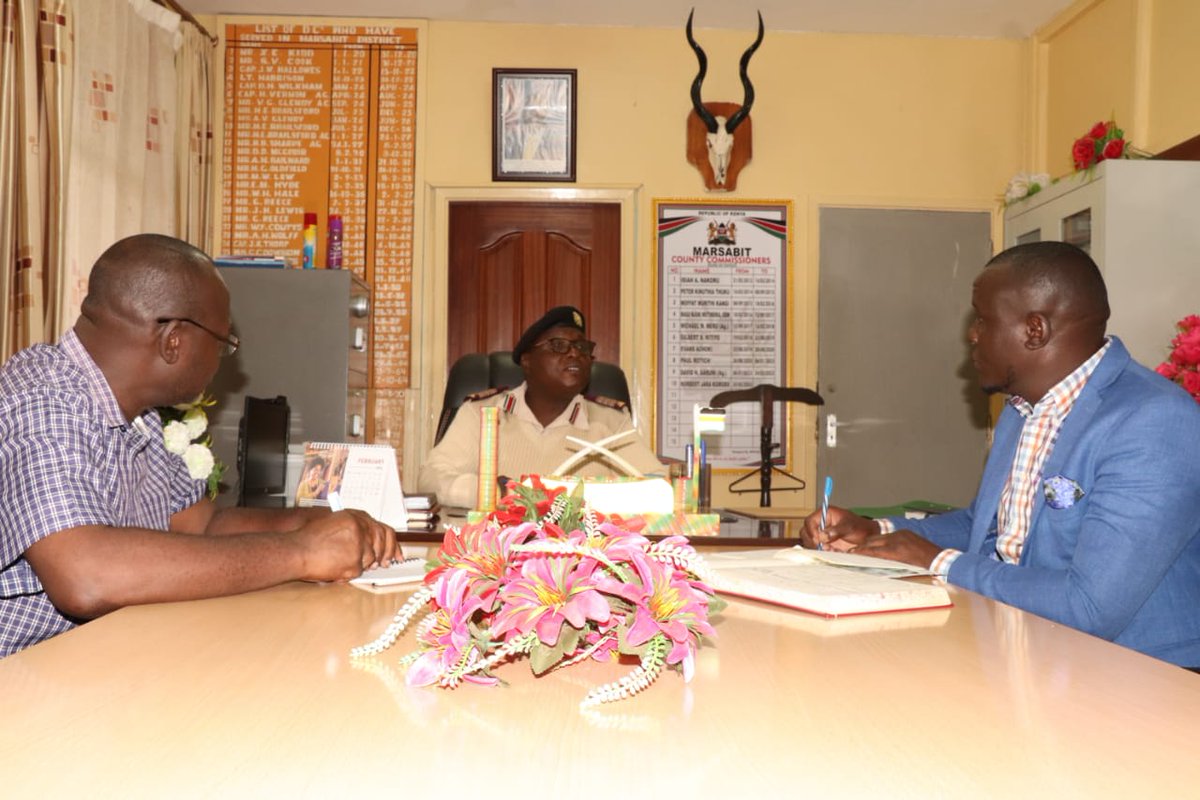 Our Programme Director Mr. Elly Opondo pays a courtesy call to Mr Norbert Komora, Marsabit County Commissioner at his office. The meeting provided an opportunity to introduce National Intergrated P/CVE Initiative programme currently implemented in 25 counties in Kenya@NLinKenya
