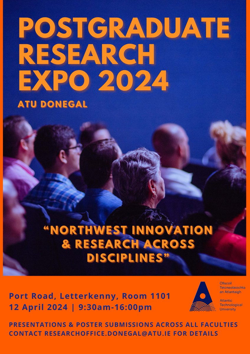On 12th April 2024, ATU Donegal will host a postgraduate research exhibition for all postgraduate and early career researchers at ATU Donegal.
This event is an opportunity to highlight the research being undertaken within the campus.