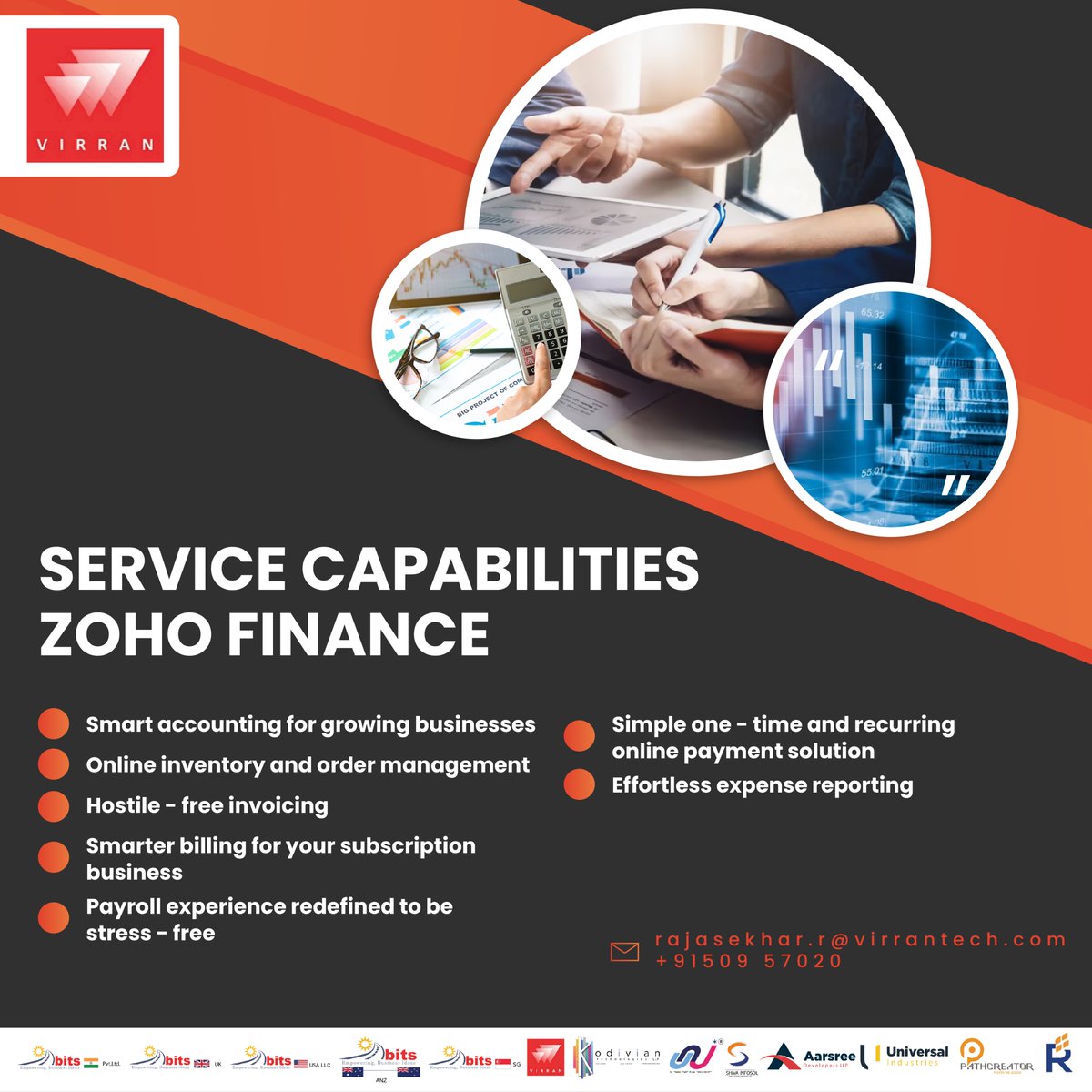 Our Service Capabilities - Zoho Finance

#ssgroup #abits #virran #service #capabilities #finance #zohobooks #zoho #zohosurvey #zohocrm #zohopayroll #zohoinvestments