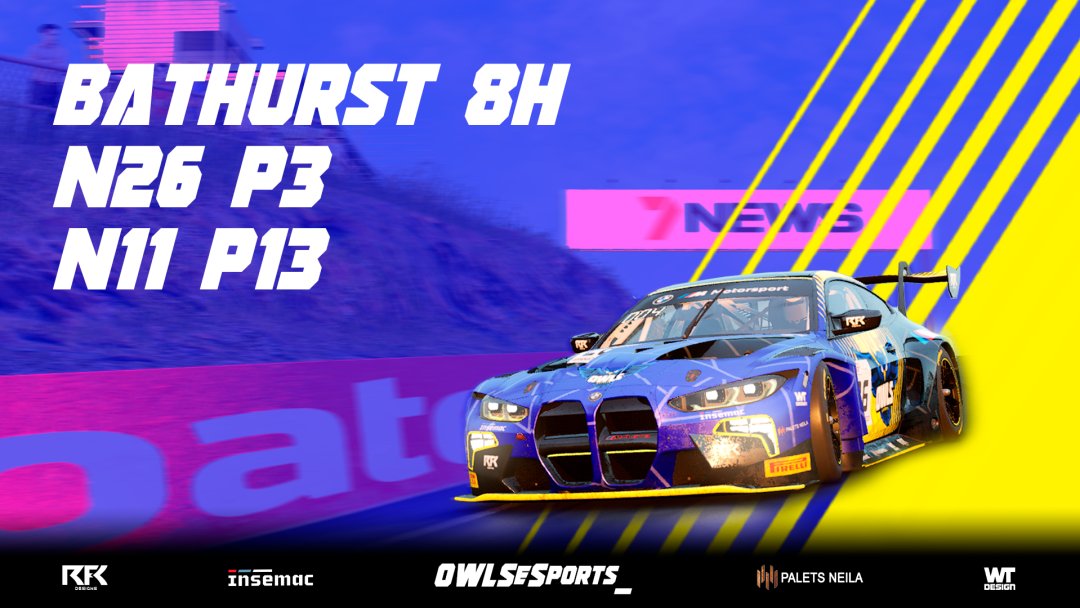 OWLS eSports 🦉🇪🇦 (@owlsesports_) on Twitter photo Nuestros chicos vuelven a logran un gran resultado en las 8h de Bathurst 🏁
🏆 Podio con la P3 🥉
👤 <a href="/MNeila_/">MNeila</a>
👤 <a href="/gborrell44/">Gerard Borrell</a>
👤 <a href="/Chris_Rubilar17/">Chris Rubilar</a>
Con el P5 en las manos, vinieron 2 caídas de conexión cayendo hasta P13
👤 <a href="/Jorgewnz/">Jamón de Jorch</a>
👤 Tyrone
Let's Go 🦉💙
#somosowls #familia Nuestros chicos vuelven a logran un gran resultado en las 8h de Bathurst 🏁
🏆 Podio con la P3 🥉
👤 <a href="/MNeila_/">MNeila</a>
👤 <a href="/gborrell44/">Gerard Borrell</a>
👤 <a href="/Chris_Rubilar17/">Chris Rubilar</a>
Con el P5 en las manos, vinieron 2 caídas de conexión cayendo hasta P13
👤 <a href="/Jorgewnz/">Jamón de Jorch</a>
👤 Tyrone
Let's Go 🦉💙
#somosowls #familia