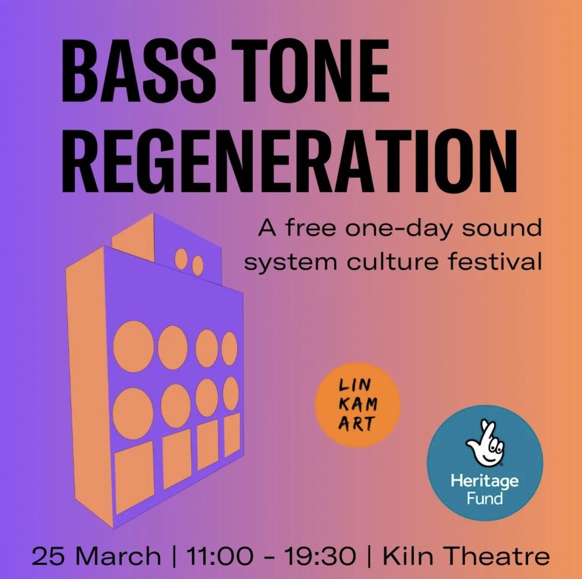 #LinKamArt and @KilnTheatre present Bass Tone Regeneration – a free one day sound system culture festival as part of Kiln’s Town Hall Talks. Town Hall Talks celebrate heritage in Kilburn as part of Celebrating our Stories: The Kilburn High Road Project!

kilntheatre.com/whats-on/town-…