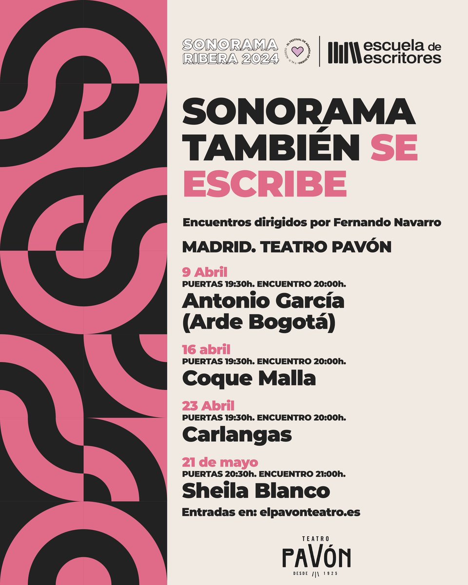 ¡Vuelve #SonoramaTambiénSeEscribe! La música y la literatura se unen de nuevo en el Teatro Pavón de Madrid gracias a @deescritores y de la mano de grandes artistas, que estarán acompañados de nuestro apreciado amigo, periodista y escritor @fernavarro17